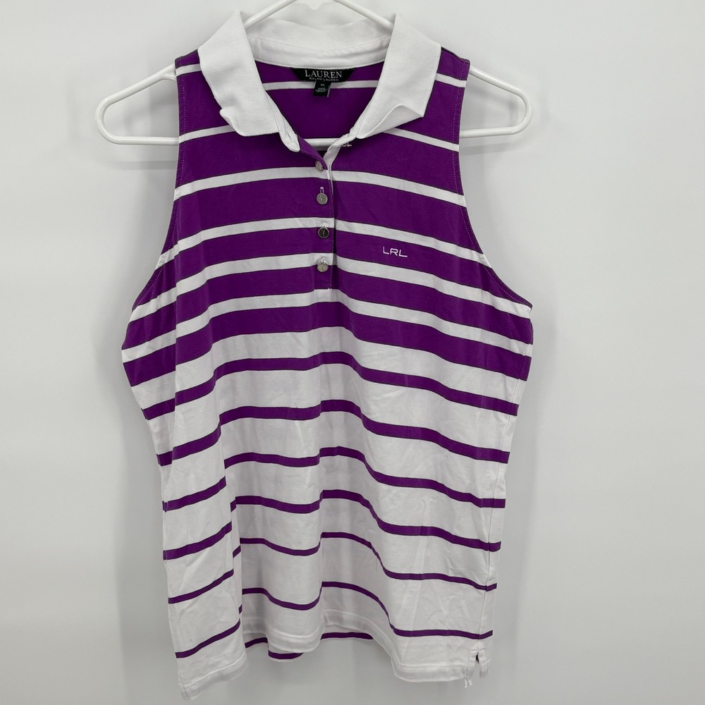 Lauren Ralph Lauren Womens XL Purple Striped Sleeveless Polo Shirt LRL Logo